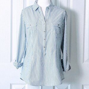 ZAC & RACHEL Women's Long Sleeve Fitted Shirt Top  Size M  Blue White Stripe